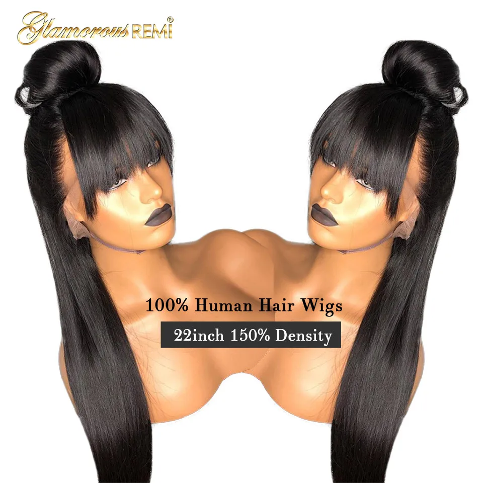 Человеческие волосы на кружеве Wigs13x6 бразильские прямые волосы на кружеве al парики с челкой от черного бесклеевого кружева передний парик 130% 150