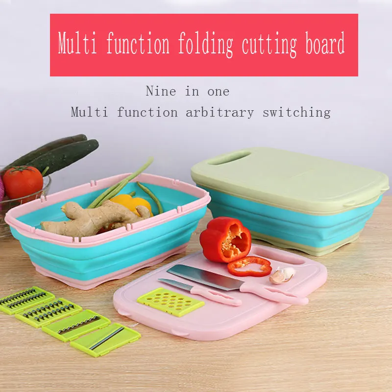 

9 in 1 multi-function Chopping Board Kitchen cutter Kitchen Basket Multi-Function Sink Cutting Kitchen Folding Drain Basket