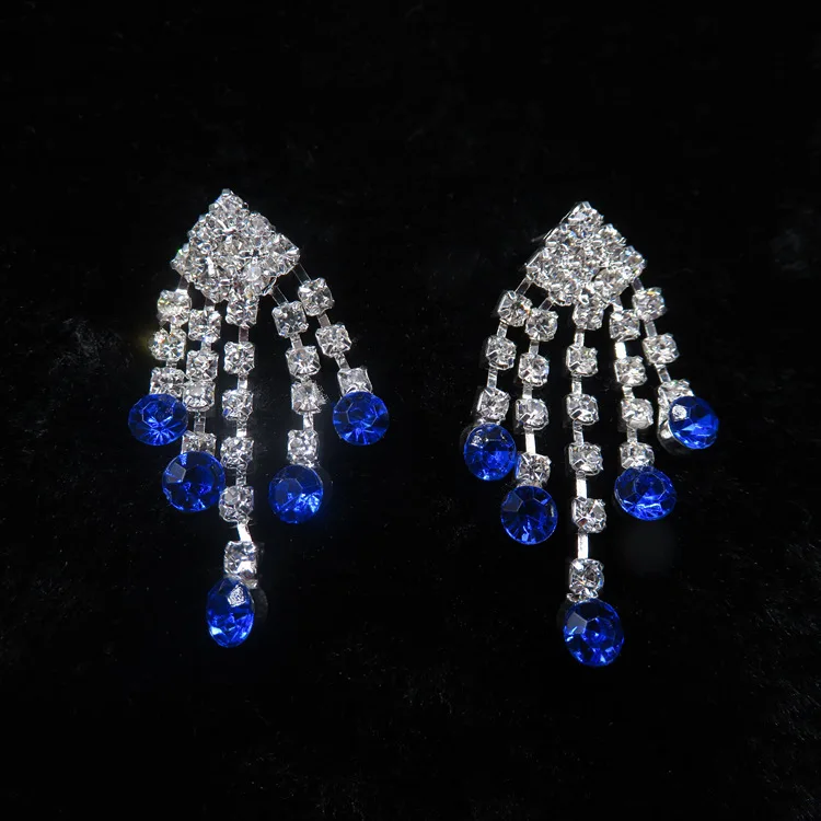 Модный женский комплект украшений с синим кристаллом очаровательный серебряный