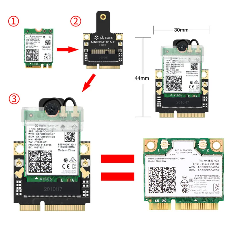 Адаптер Wi Fi M.2 Mini PCI E Intel AX200 AX210 2974 Мбит/с Bluetooth 5 2 6E карта AX210NGW 9260 Window 10|Сетевые карты|