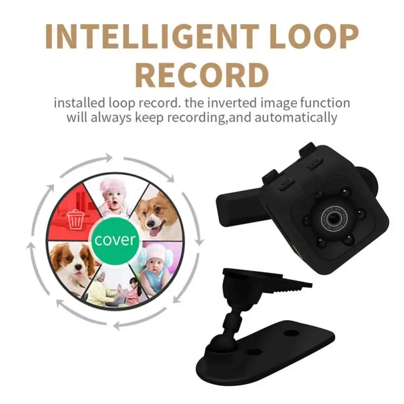 Маленькая камера на приборной панели с поворотом 480 P, регулируемая интеллектуальная камера с датчиком движения, записывающая видеокамера DV с функцией ночного видения