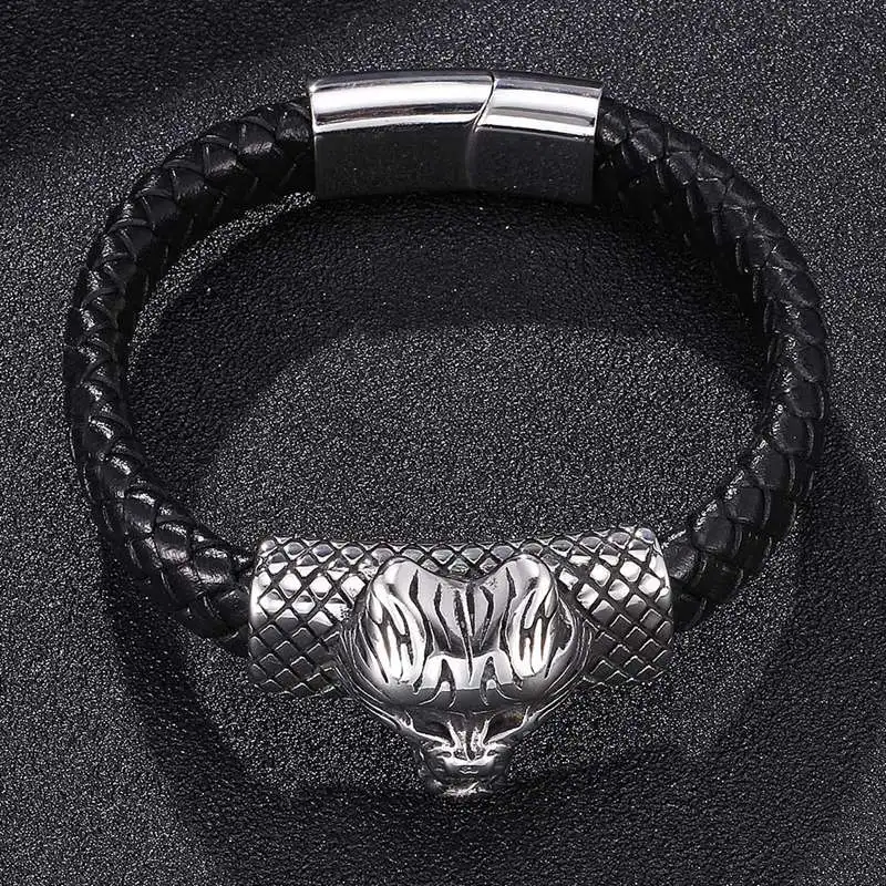 В стиле панк из нержавеющей стали с животными волком канатной нити кожаный