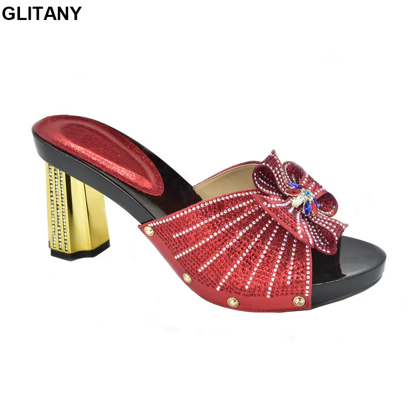 

Latest African Style Lady's Slippers Women's Shoes Decorated with Rhinestones High Heels Shoes for Women Ladies Shoes for Party