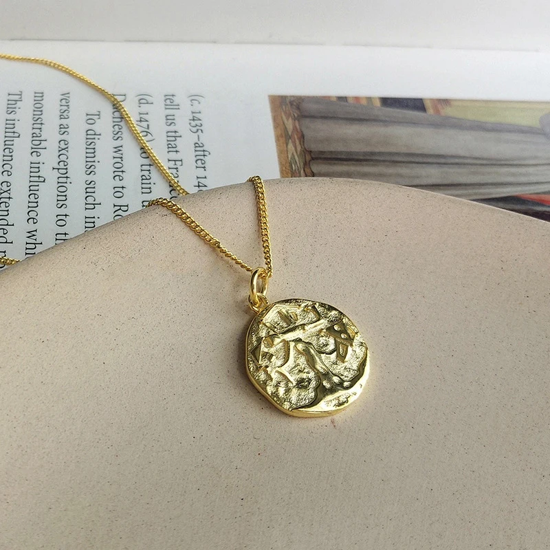 Peri'sbox необычное колье с монетой из стерлингового серебра 925 пробы, текстурированное ожерелье с золотой цепочкой, Стильное ожерелье, дизайн
