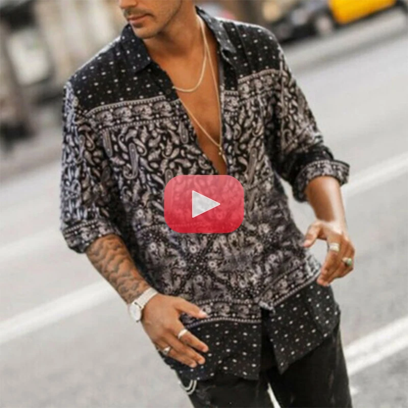 

2021 New Spring Summer Casual Beach Shirt Men Long Sleeve Ethnic Style Printed Hawaiian Shirts Tops Streetwear camisas