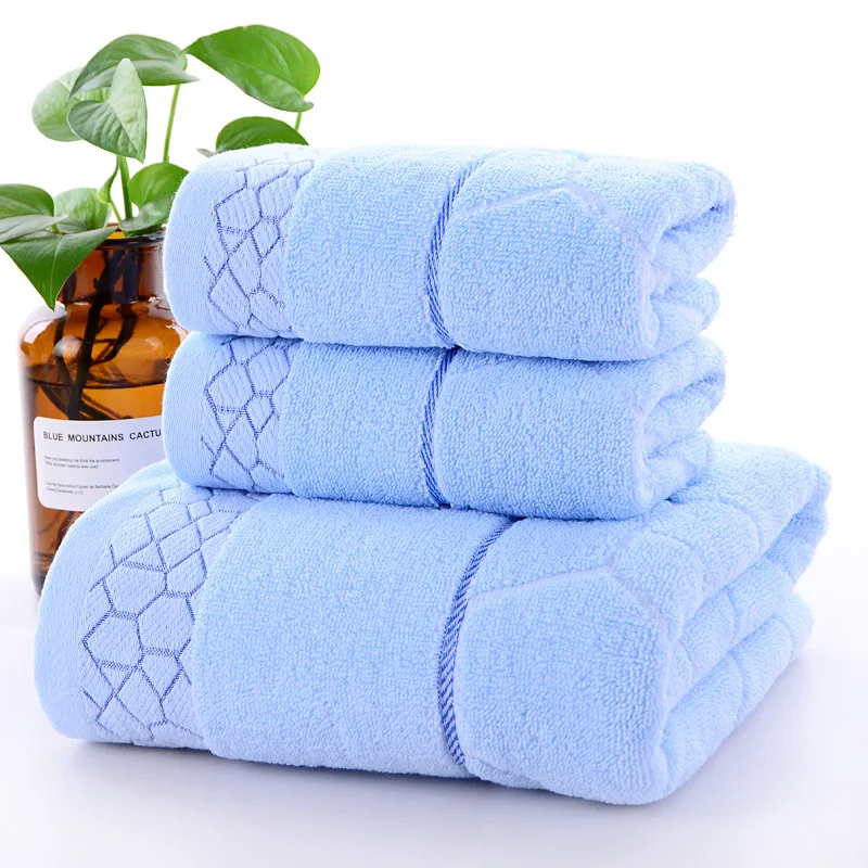 

Face Towel Cotton Bath Towel Set Blue Beach Towels for Adults Large Geometric Shower Hand Towels Bathroom Set for Women 3 Piece