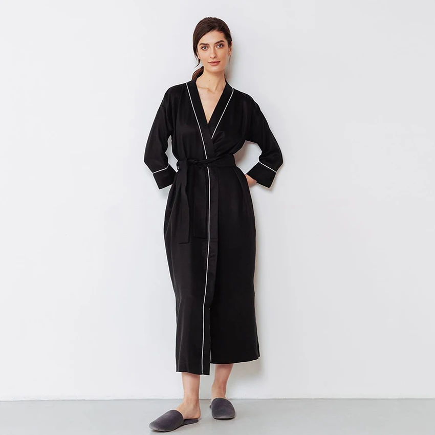 Черные сексуальные халаты Hiloc женский халат невесты длинный шелковый свадебное