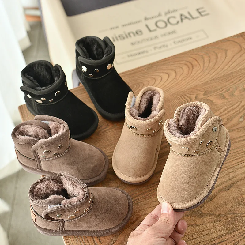 2019 зимние детские ботинки для мальчиков и девочек теплые уличные с заклепками