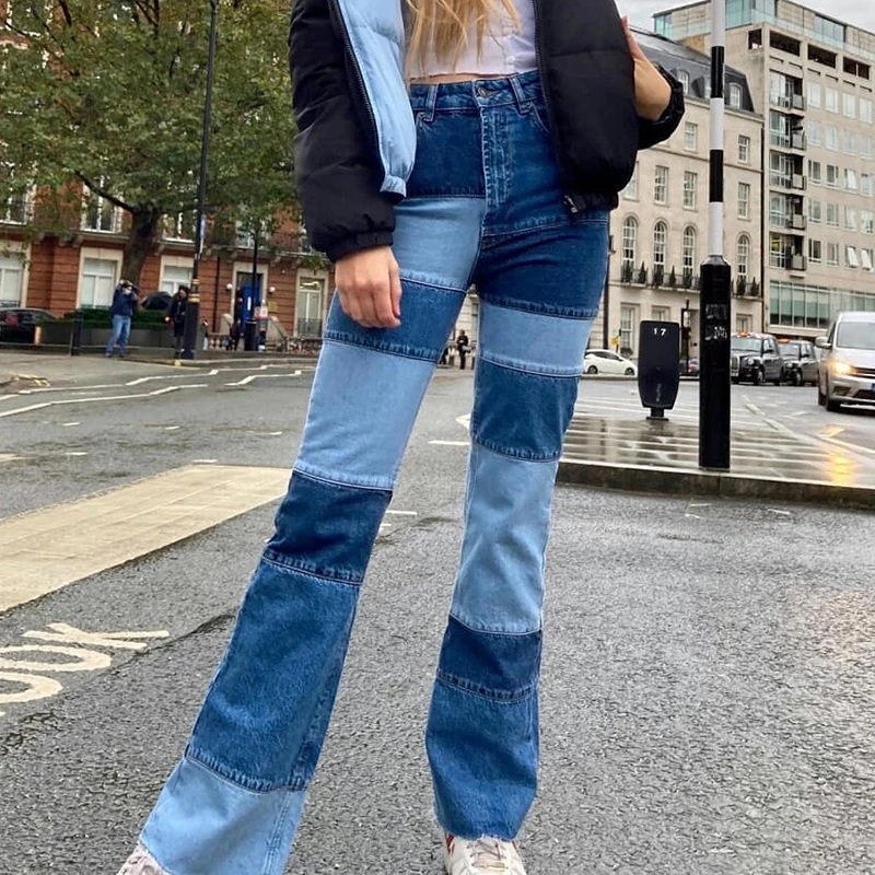

Indie Aesthetic Women's Denim Pants Baggy Punk Boyfriend Mom Jeans Patchwork Streetwear Auntumn 2020 Vintage Y2K Blue Bottoms