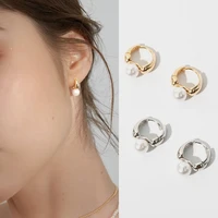 french retro tiny hoop earrings for women single pearl small round earrings minimal charms geometric earrings hoops jewelry gift
