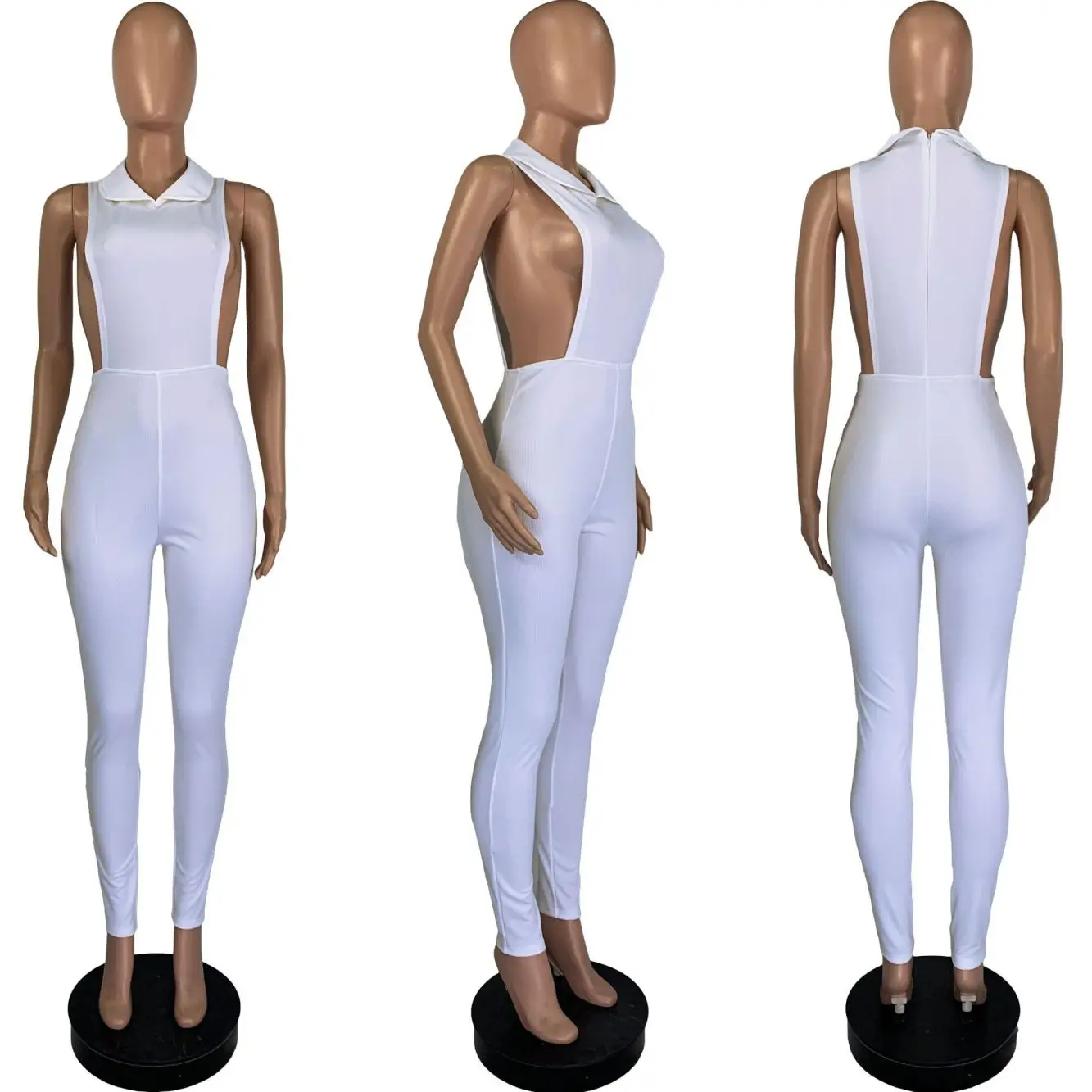 Комбинезон женский с отложным воротником на молнии сзади красный|Женские