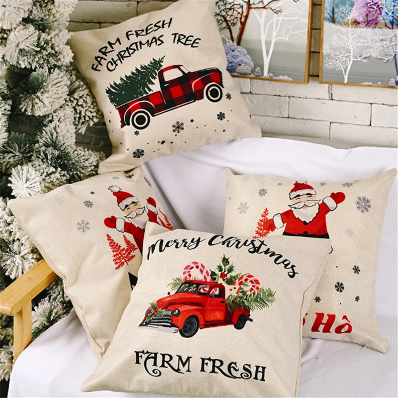 

2021 Рождественские новые украшения, льняная наволочка, креативная Рождественская наволочка для пожилых людей, квадратная наволочка для авт...