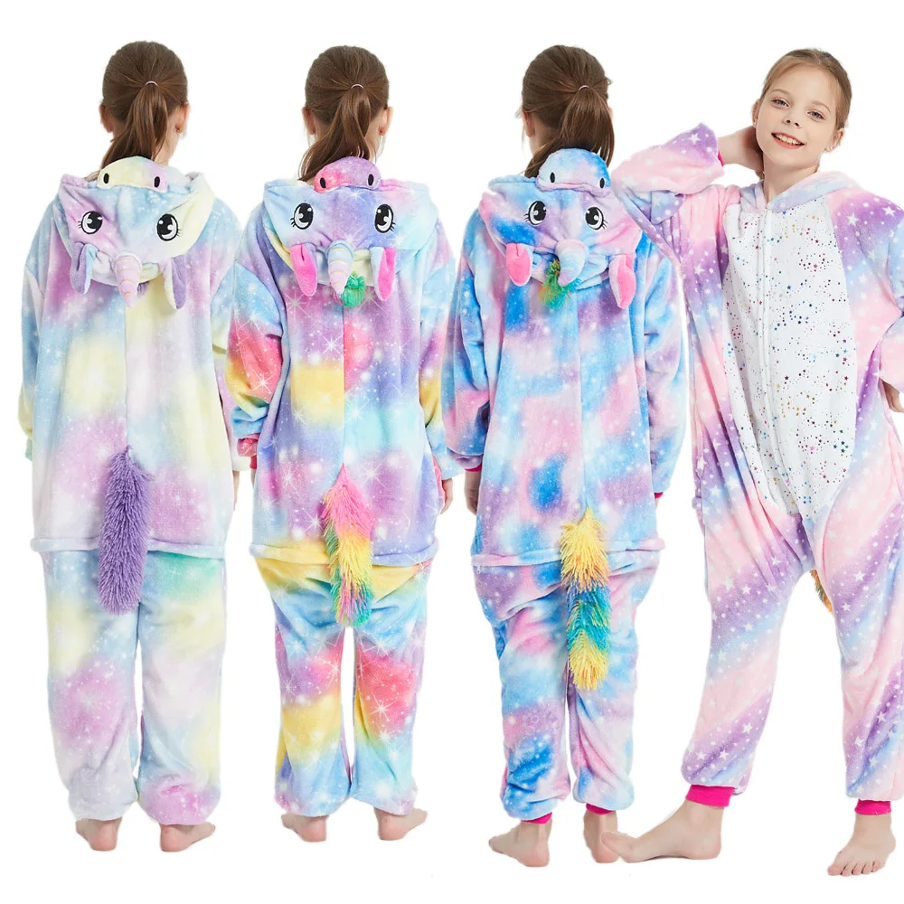 Цельная Пижама с капюшоном и единорогом для девочек Детские комбинезоны Одежда