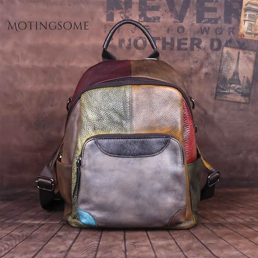 Ручная работа Ретро стиль женский рюкзак из натуральной кожи воловьей кусков для