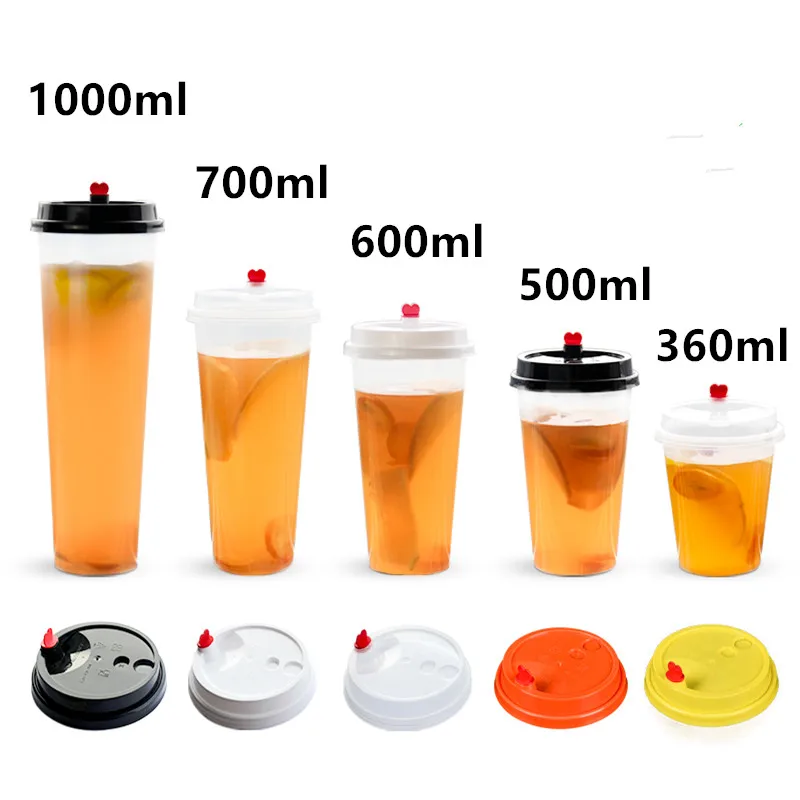 

50pcs Hard plastic cup disposable coffee cup 360ml 500ml 600ml 700ml 1000ml milk tea juice beverage cup birthday party favor cup