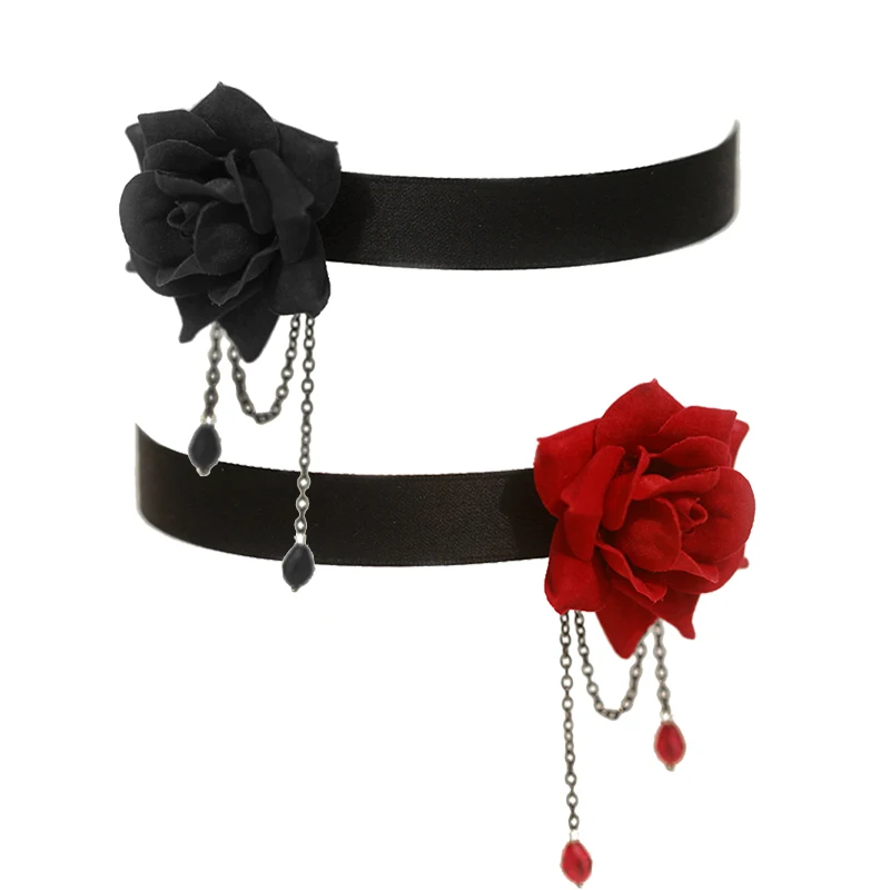 

Ladies Vintage Elegant Lace Necklace Red + Black Rose Pattern Style Gothic Lolita Clavicle Chain