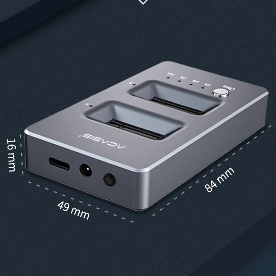 Acasis Dual Bay Enclosure Clone Docking Station M.2 to Type C USB3.1 Gen2 Hard Disk Box External for NVME M2 SSD Key M SSD