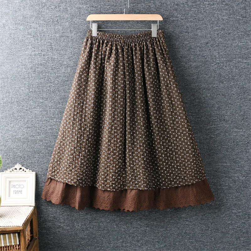 Женская длинная юбка с цветочным принтом двухслойная Свободная в стиле ретро