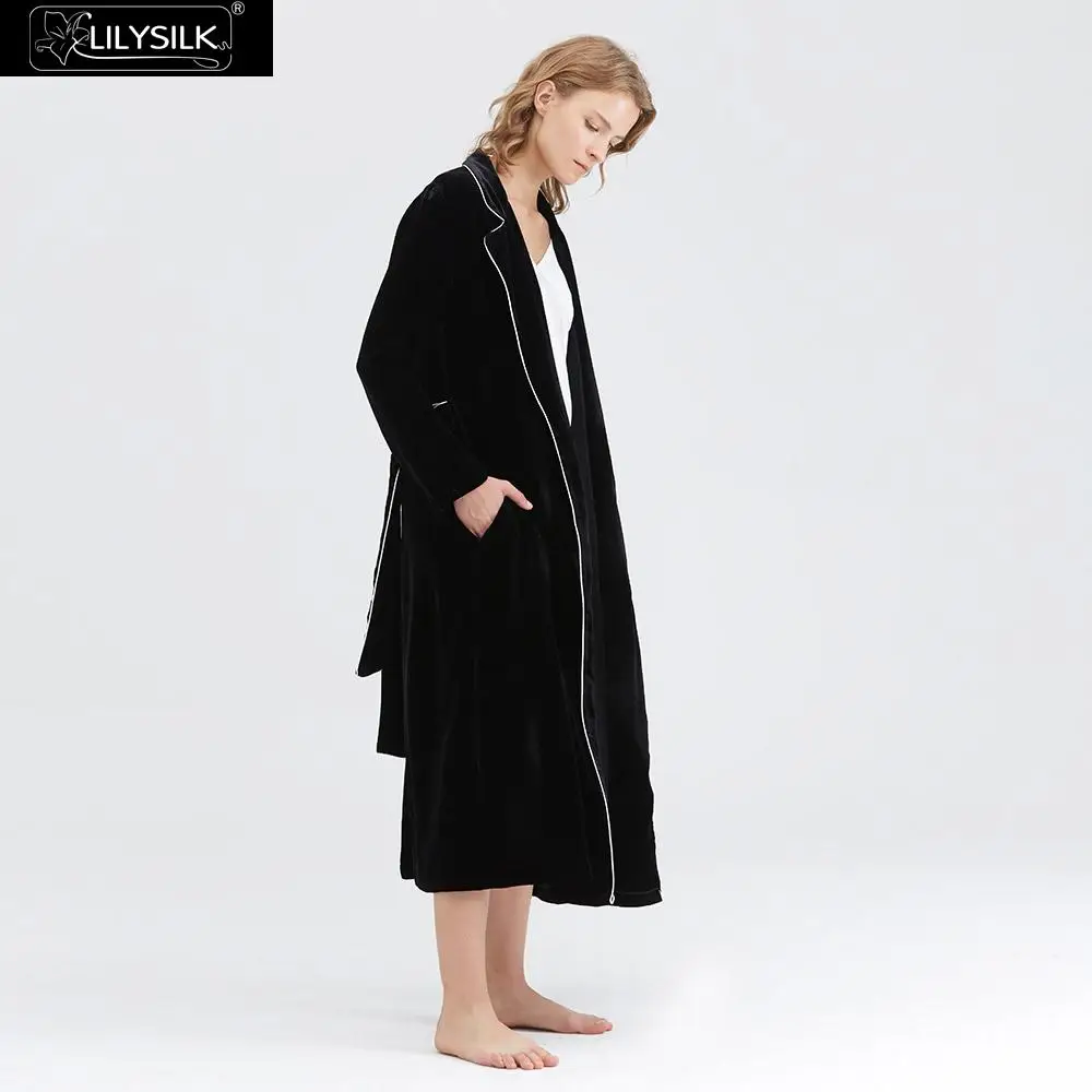 LilySilk шелковый халат Шикарный Полный Длина бархат длинный рукав роскошная натуральная женская одежда