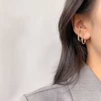 h shape metal simple ear cuff stud earrings for women fashion gold silver color alloy punk style geometric earrings