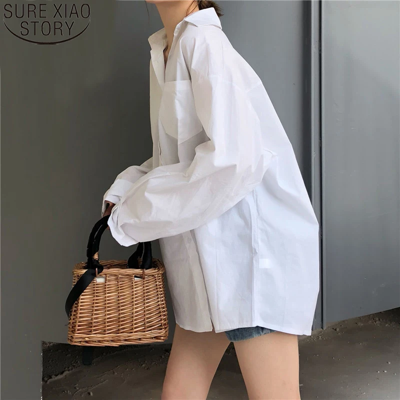 

2020 Women Summer Autumn Women's Blouse Sunscreen Solid White Button Shirt Long Sleeve Casual Lose Shirt for Female Blusas 11105