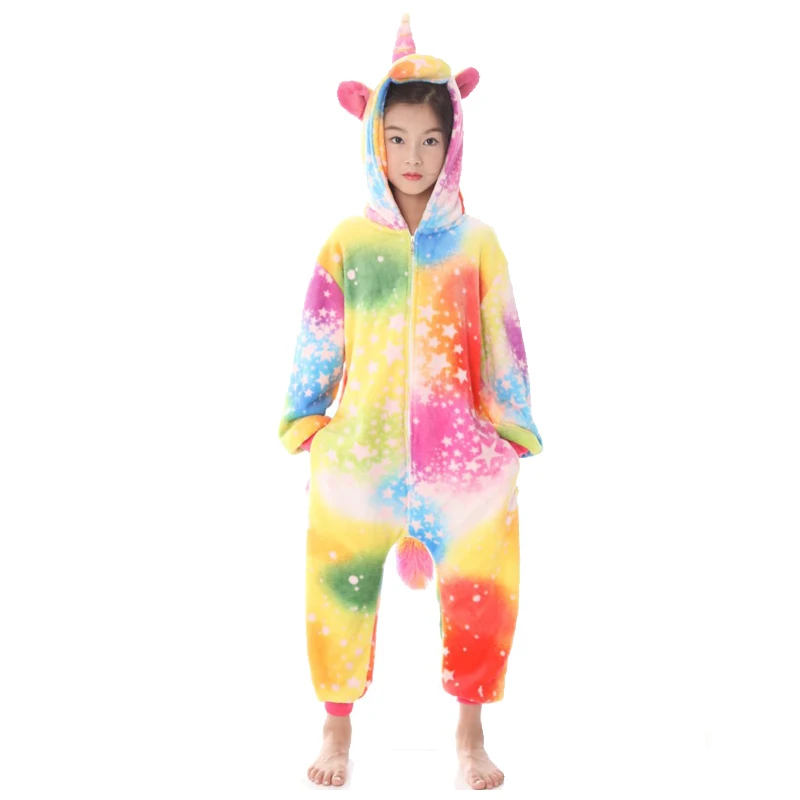Rainbow Unicorn Kuguurumi/Детские пижамы для мальчиков и девочек; пижамы с единорогом; фланелевые детские пижамы; комплект одежды для сна с животными; зимние комбинезоны для детей 4-12 лет - Цвет: Rainbow Unicorn