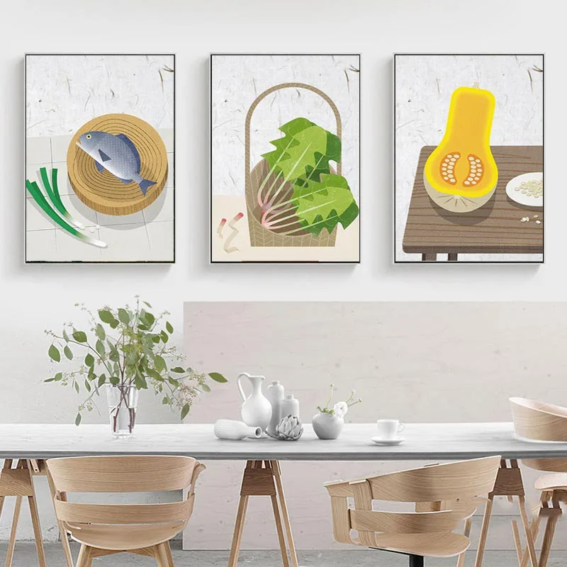 

Nordic Home Decoration Poster Modern Watercolor Vegetable Food Painting Restaurant Kitchen Wall Art Chic Pictures No Frame