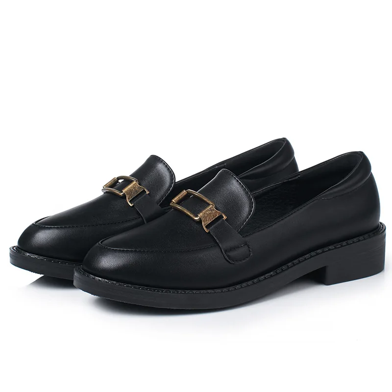 New Women Flat Shoes Round Toe Lace-Up Oxford Shoes Woman Genuine Leather Brogue Women Platform Shoes Women Loafers