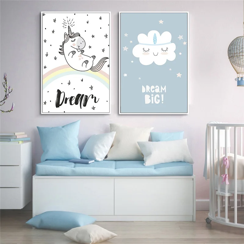 

Unicorn Rainbow Baby Nursery Painting Cartoon Animal Quotes Wall Art Canvas Poster Picture Nordic Kid Children Bedroom Decor