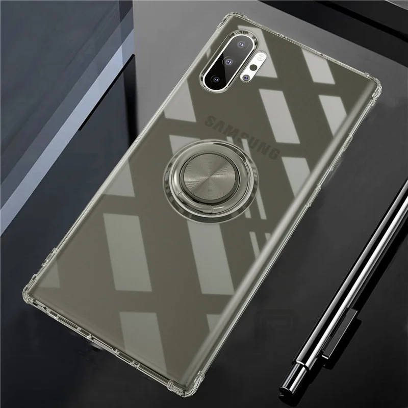 Clear Black Для samsung Galaxy Note 10 Plus чехол прозрачное эжекторное кольцо мягкое Силиконовое подушка безопасности Чехол для S10 Plus 5G S10e A70 A50 A30 A20 - Цвет: Clear Black