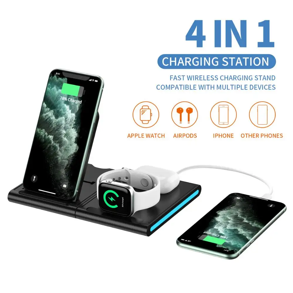 

15W Fast Qi Wireless Charger Stand For iPhone 12 11 huawei Samsung 4 in 1 Charging Dock Station for IWatch Airpods Iphone12