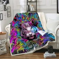 tiger cat wolf 3d printing plush blanket adult fashion quilts home office washable duvet casual kids girls sherpa blanket