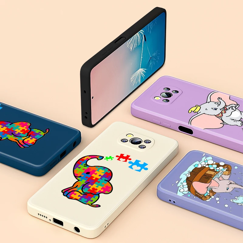

Cute Dumbo Liquid Silicone For Xiaomi 6 X CC9 E A3 Lite A2 Mix 3 4 Poco X3 NFC X2 M2 C3 M3 Pro F3 GT Phone Case