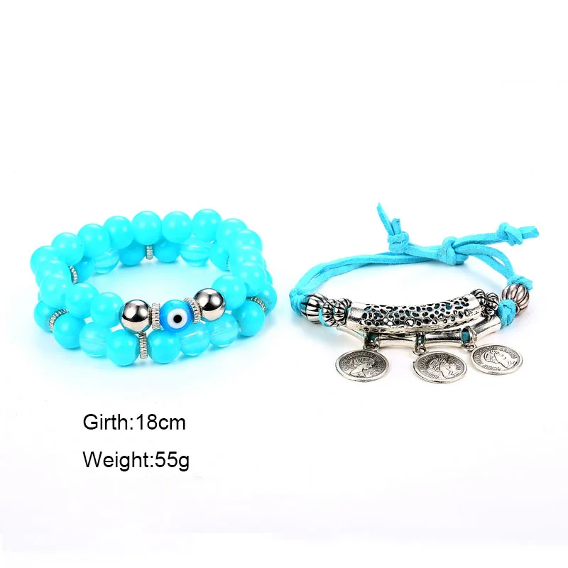 

Women Fashion Blue Color Multilayer Coin Pendant Bracelet Boho Beads Wings Elephant Bracelets Bangle Jewelry Female Holiday Gift