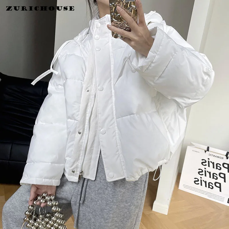 ZURICHOUSE Korean Short Casual Hooded Parka Woman Thick Cotton Padded Coat Female Warm Stand Collar Winter Puffer Jacket