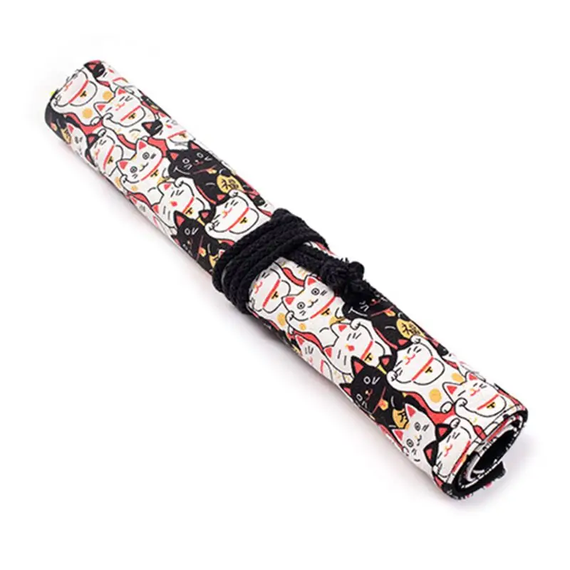 

20 Holes Large Capacity Canvas Roll Up Pen Curtain Pencil Bag Makeup Wrap Holder