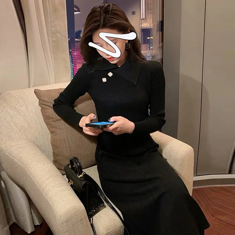 

CMAZ Dress For WomenAutumn and Winter Lightly Mature Slim Long Sleeves Inner Wear Knitted Dress for Women Overknee Long Slim Bo