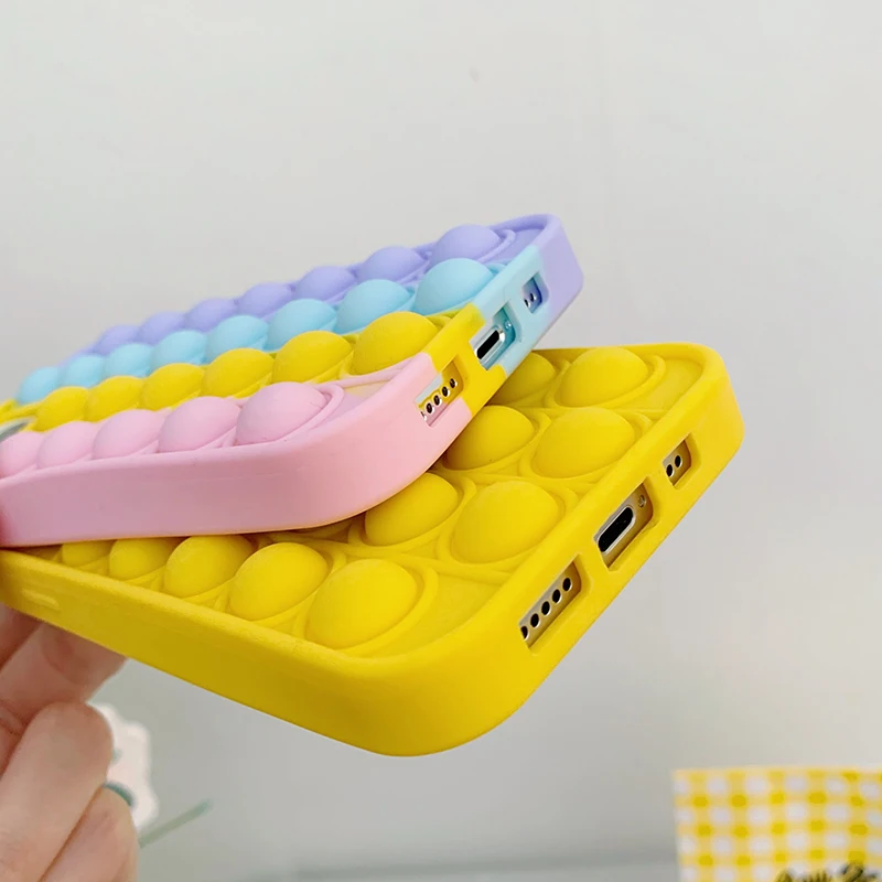 

Relive Stress Pop Fidget Toys Push It Bubble Silicone Phone Case For Iphone 12 11 Pro Max X XR XS Soft Cover
