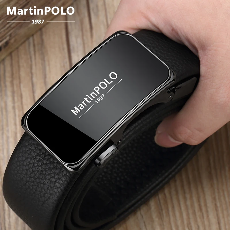 

MartinPOLO Genuine Leather Belts For Men Automatic Male Belts Cummerbunds Leather Belt Men dropshipping Black Belts MP01902P