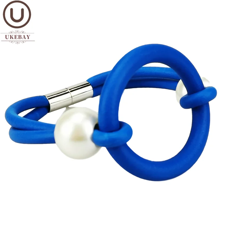 

UKEBAY New Round Bangles Women Handmade Jewelry Rubber Charm Bracelets Female Boho Accessories Bangle Elasticity Chain 4 Colors