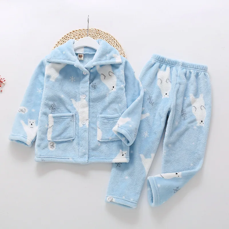 Детские пижамные комплекты детская теплая зимняя фланелевая одежда для сна с