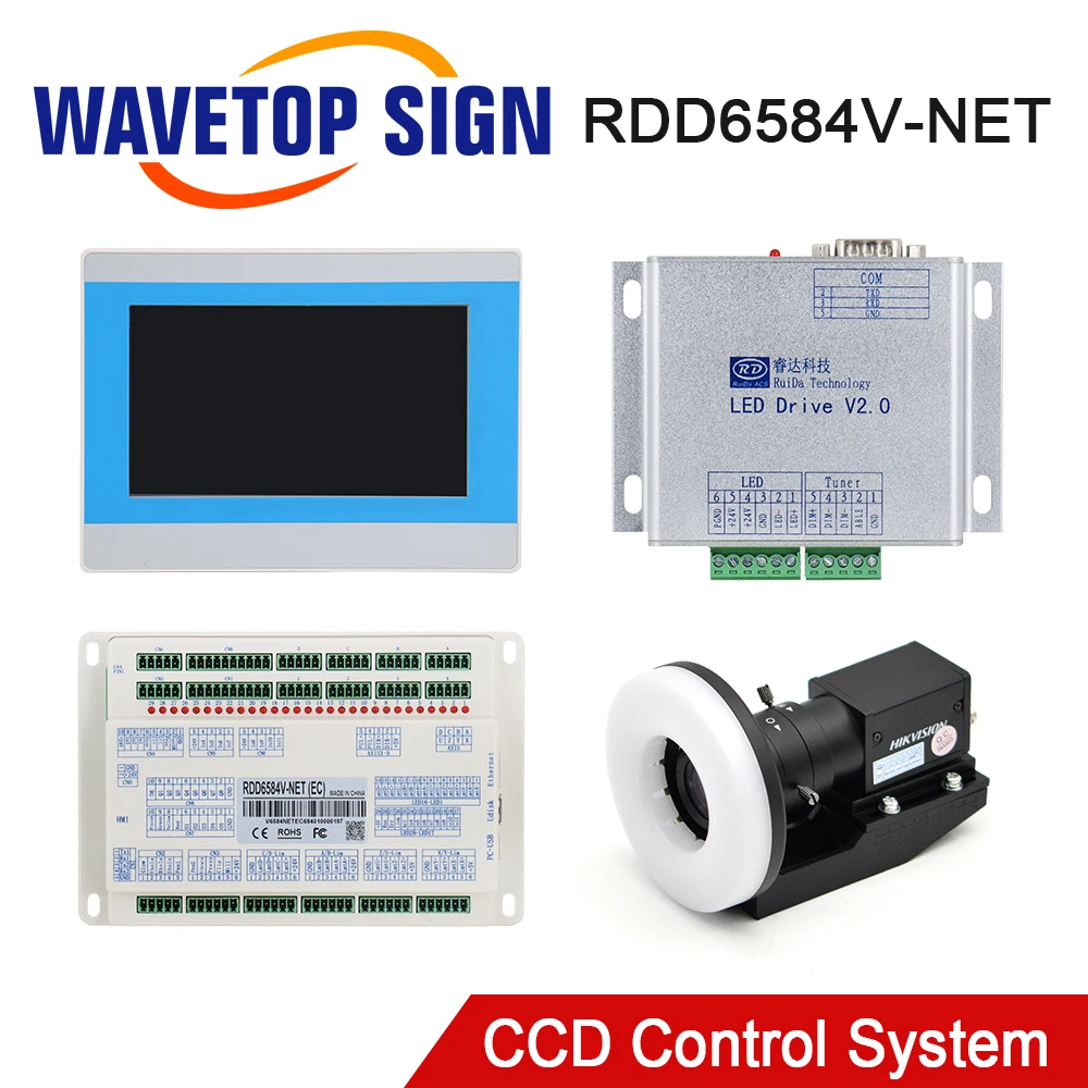 Система осциллирующей резки WaveTopSign Ruida RDD6584V-NET с 7-дюймовым промышленным сенсорным экраном для визуальной резки MARK Point