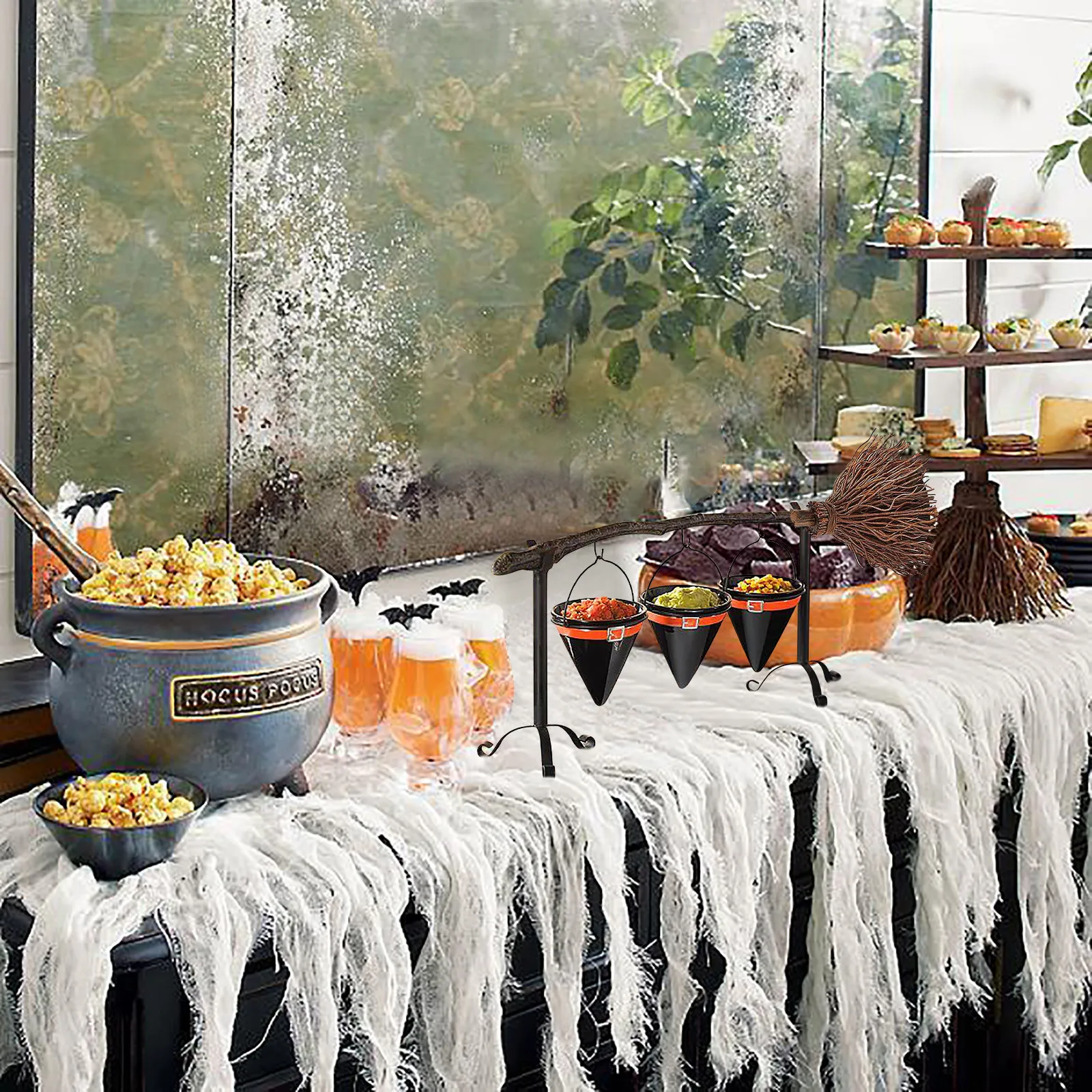 Broomstick Snack Bowl Stand Home Party Witch Hat Shelf Decor Halloween Creative Basket | Дом и сад