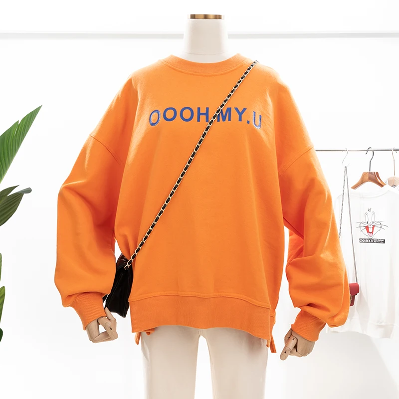 

Korean Style Spring and Autumn New Loose Fashion Front Letter Back Rabbit Printed Terry Cotton Sweatshirt Women