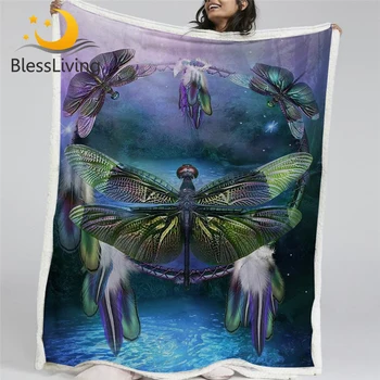 Blessliving Dragonfly Totem Sherpa Blanket on Bed Dreamcatcher Floral Throw Blanket Vivid Bedspreads Galaxy Thin Quilt 150x200cm 1