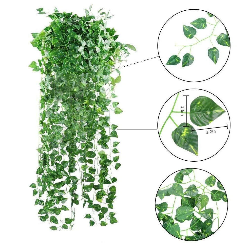 

Artificial Vines 12 Fake Plants Hanging Vine Green Leaves Garland For Jungle Decor Wedding Party Garden Home Wall Decoration