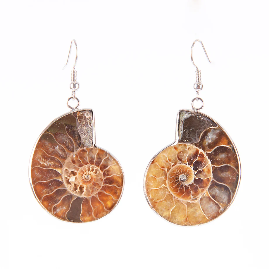 Женская Подарочная спиральная серьга подвеска в виде натуральной улитки амонита