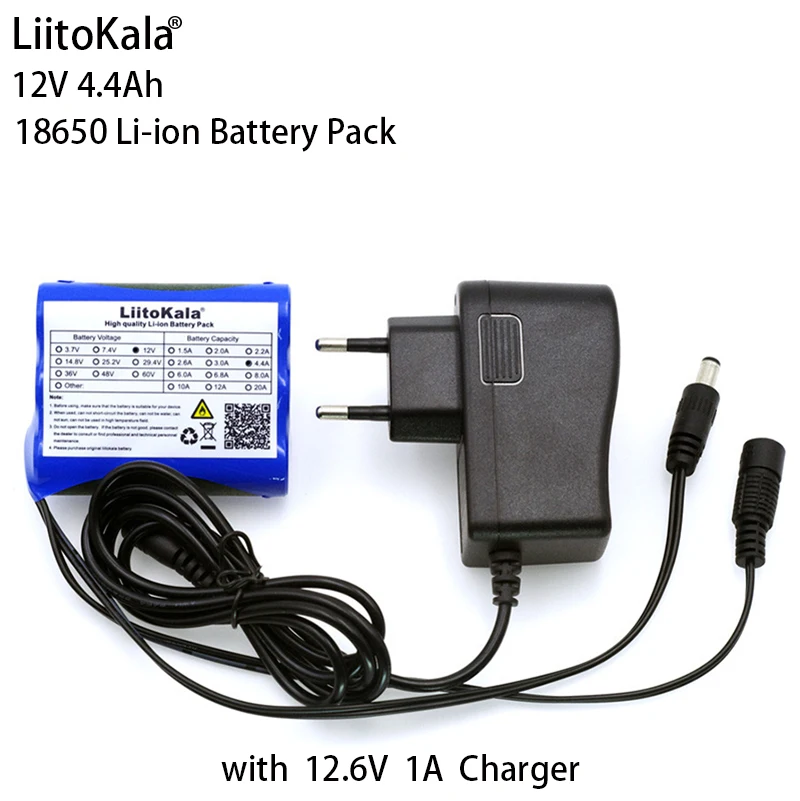 

Liitokala 12V 4.4Ah 4400mah 18650 12V rechargeable battery pack+ PCB lithium battery protection gasket + 12.6V 1A Charger