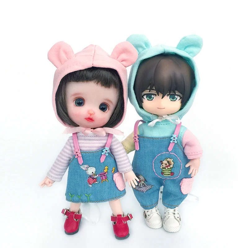 

Ob11 Кукла одежда шляпа + футболка с длинными рукавами + комбинезон или подтяжки юбка костюм для obitsu 11, GSC, 1/12 bjd Кукла Одежда Платье