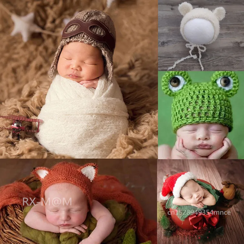 

Baby Photography Props Accessories Kids Air Force Cap Manual Knitting Hat Baby Photo Props Pilot Style Hats Newborn Fotografia